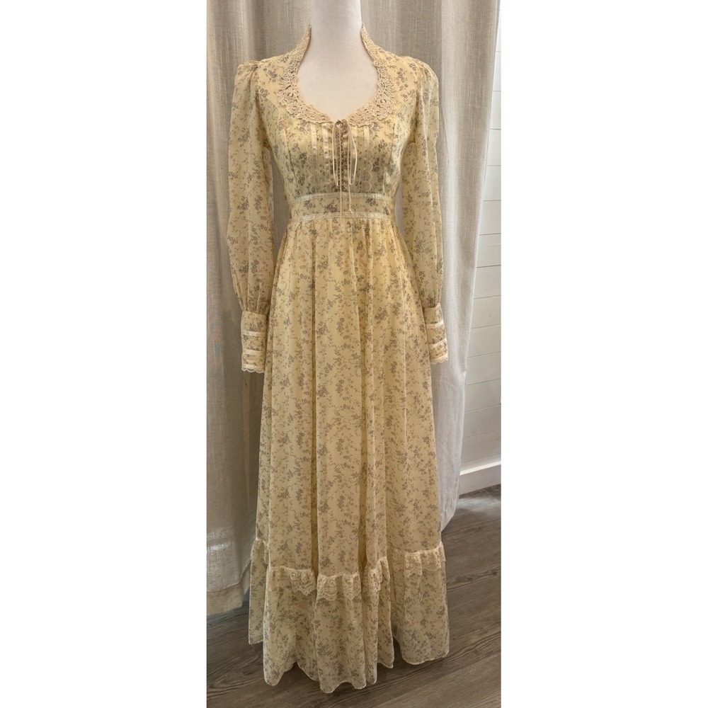 Vintage Gunne Sax Jessica XS Victorian Prairie Floral Lace Maxi Dress 26W